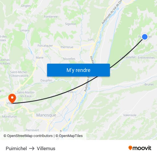 Puimichel to Villemus map