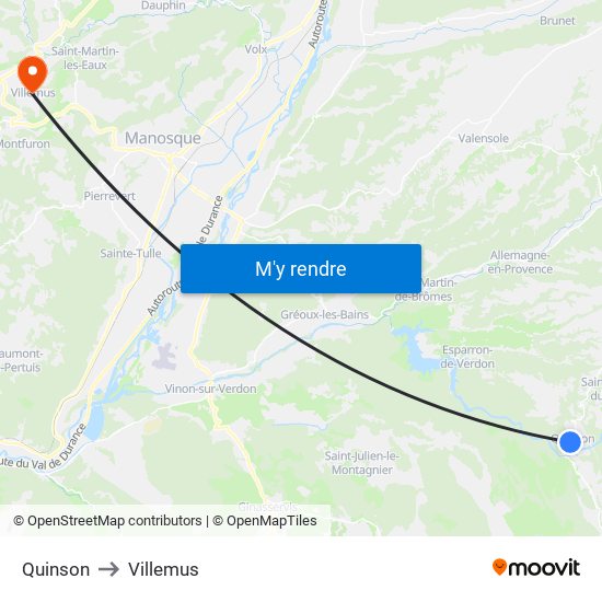 Quinson to Villemus map