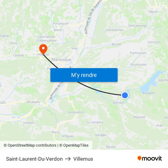 Saint-Laurent-Du-Verdon to Villemus map