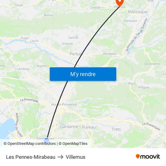Les Pennes-Mirabeau to Villemus map
