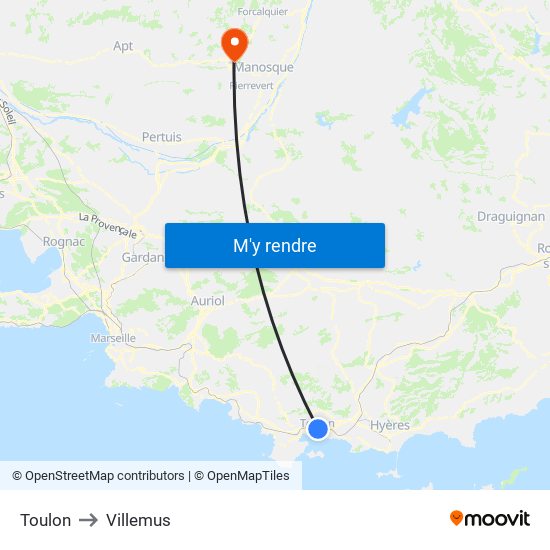 Toulon to Villemus map