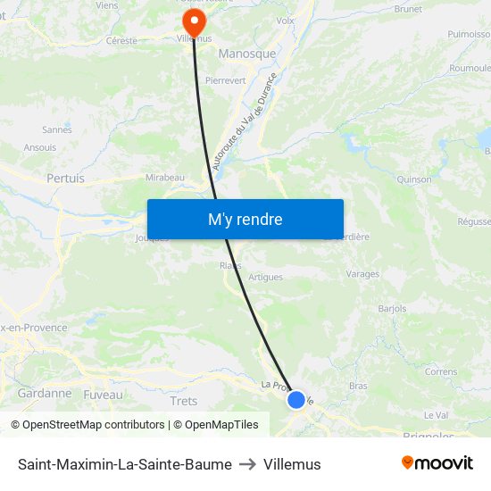 Saint-Maximin-La-Sainte-Baume to Villemus map