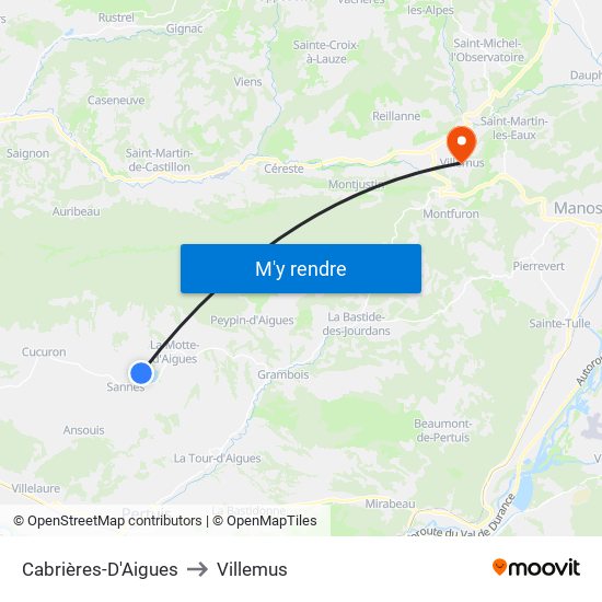 Cabrières-D'Aigues to Villemus map