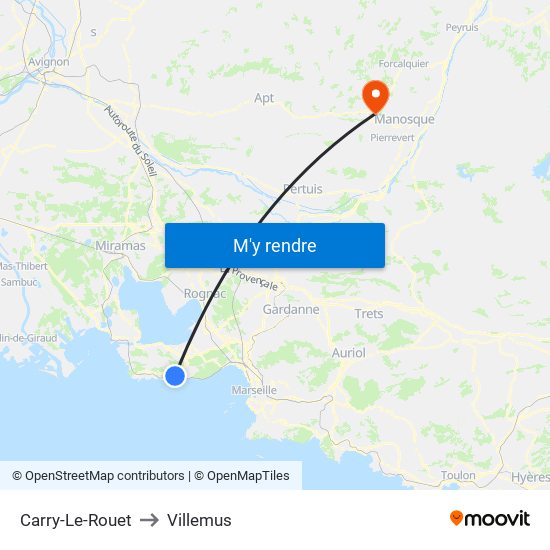 Carry-Le-Rouet to Villemus map