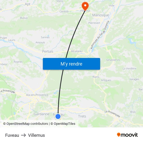 Fuveau to Villemus map