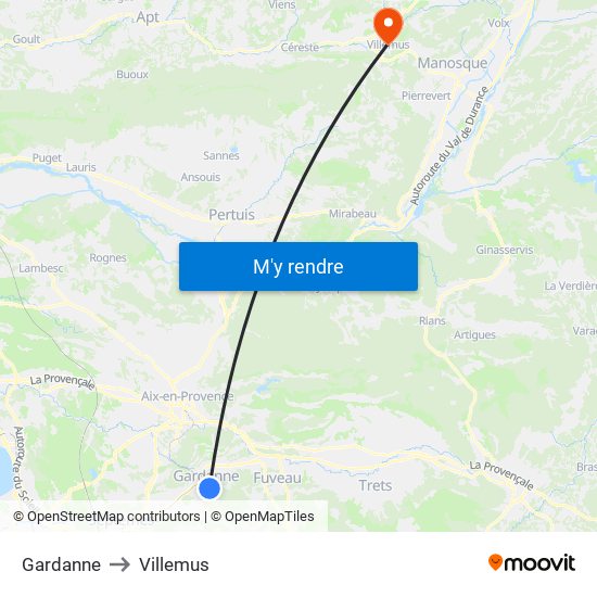 Gardanne to Villemus map