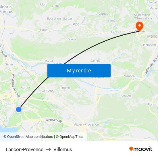 Lançon-Provence to Villemus map