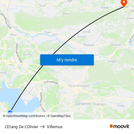 L'Etang De L'Olivier to Villemus map