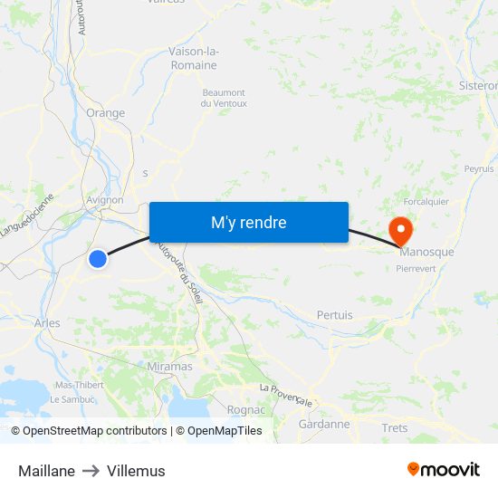 Maillane to Villemus map