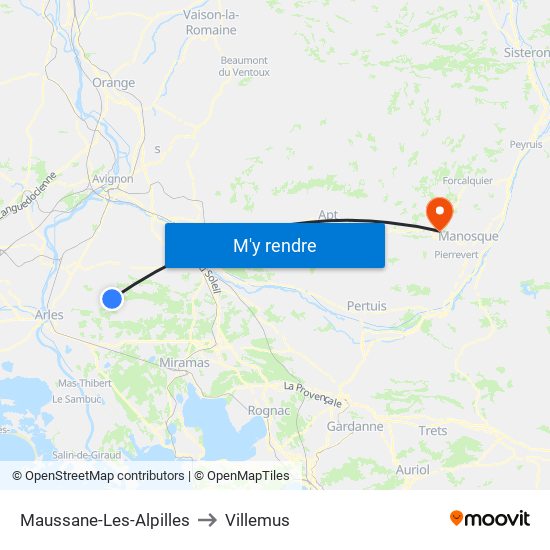 Maussane-Les-Alpilles to Villemus map