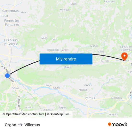 Orgon to Villemus map