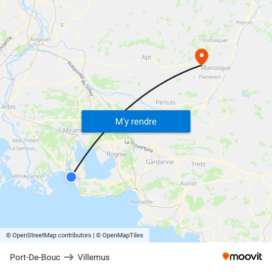 Port-De-Bouc to Villemus map