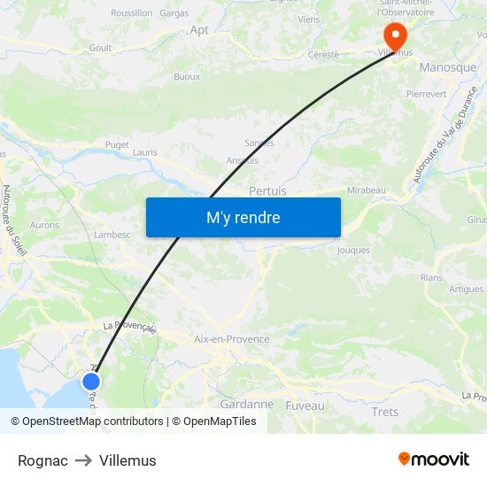 Rognac to Villemus map