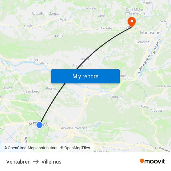 Ventabren to Villemus map