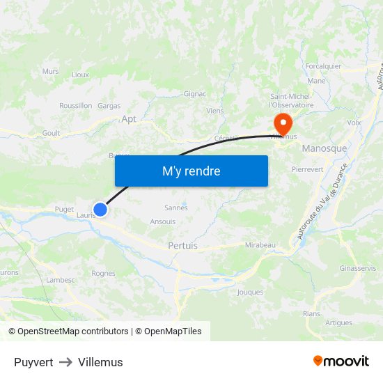 Puyvert to Villemus map