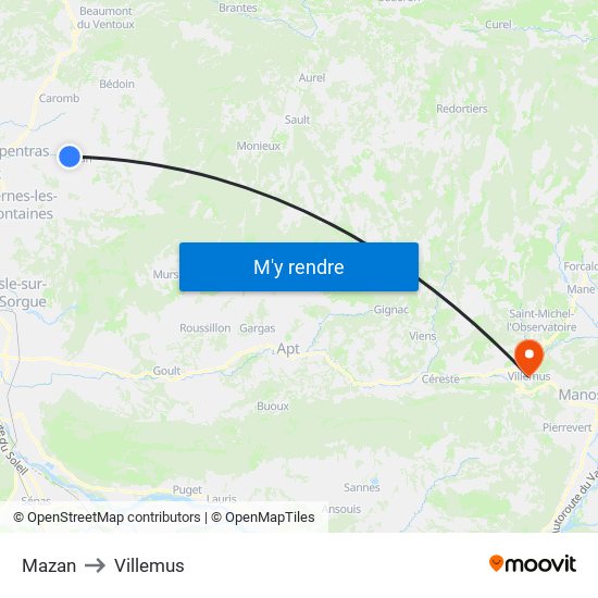 Mazan to Villemus map