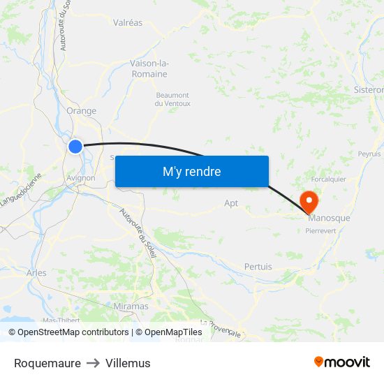 Roquemaure to Villemus map