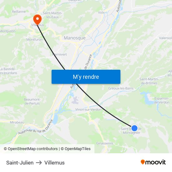 Saint-Julien to Villemus map