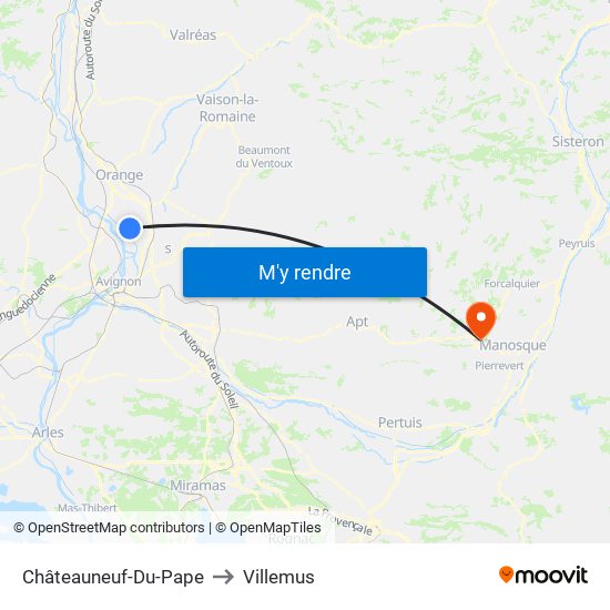 Châteauneuf-Du-Pape to Villemus map