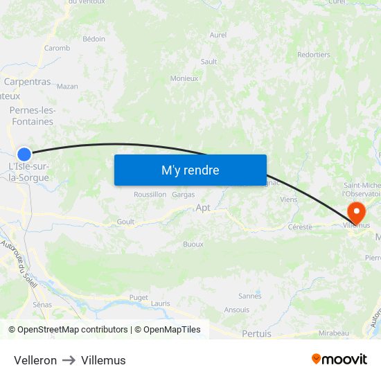 Velleron to Villemus map
