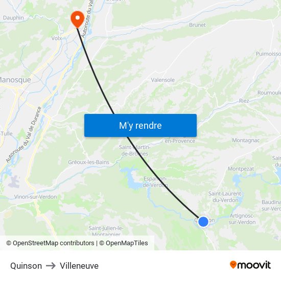 Quinson to Villeneuve map