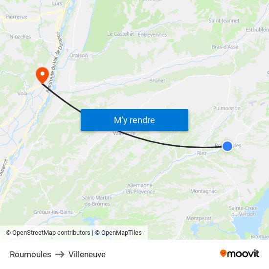 Roumoules to Villeneuve map