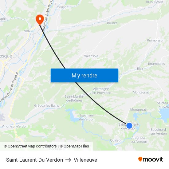 Saint-Laurent-Du-Verdon to Villeneuve map