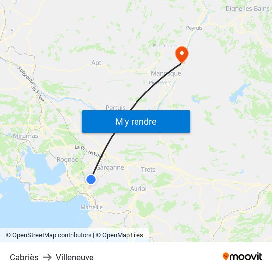 Cabriès to Villeneuve map