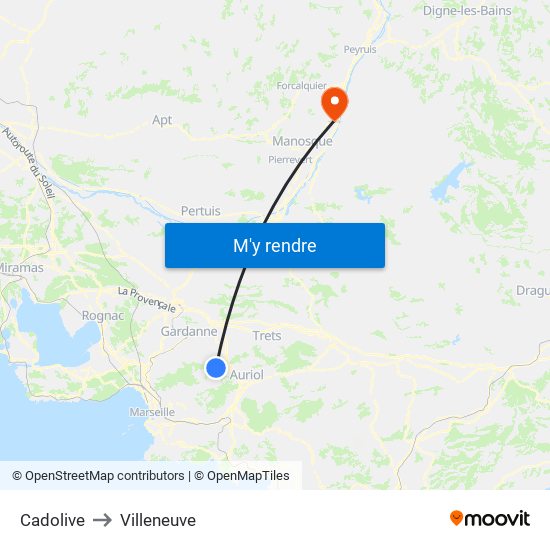 Cadolive to Villeneuve map