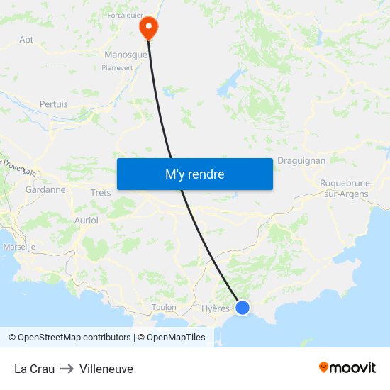La Crau to Villeneuve map