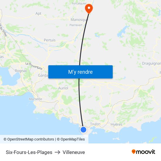 Six-Fours-Les-Plages to Villeneuve map