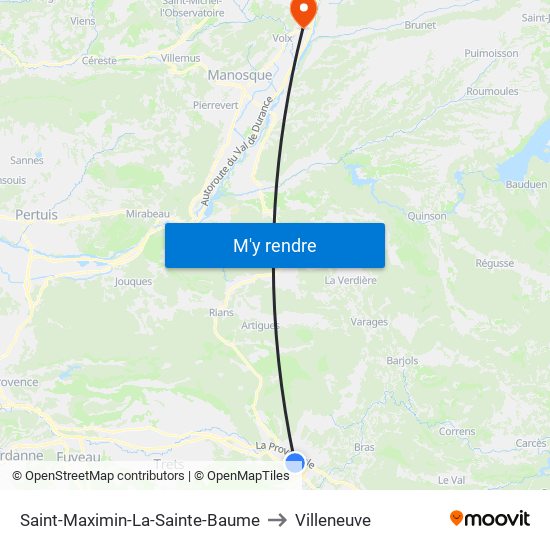 Saint-Maximin-La-Sainte-Baume to Villeneuve map