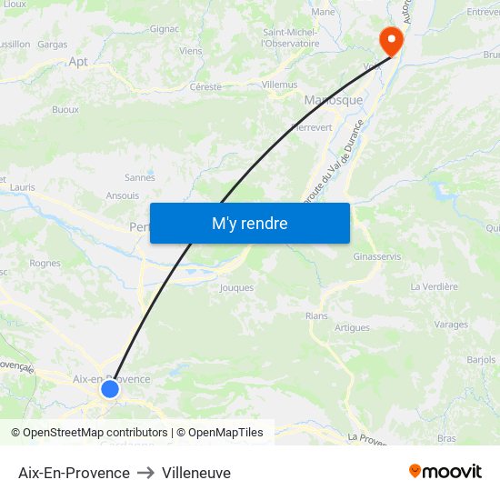 Aix-En-Provence to Villeneuve map