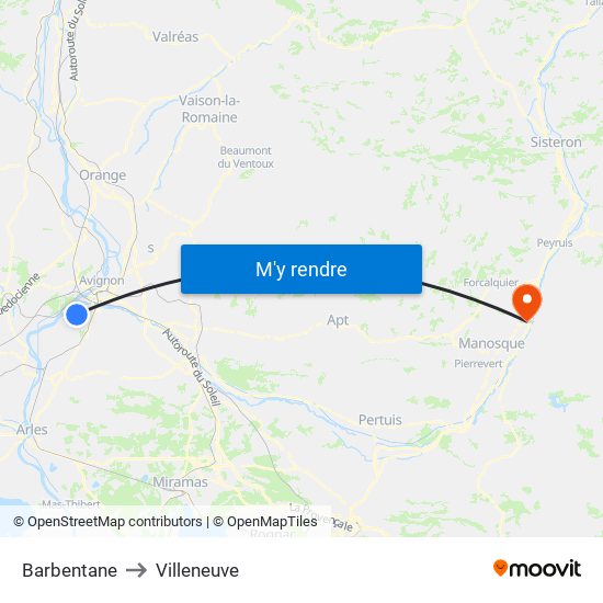 Barbentane to Villeneuve map
