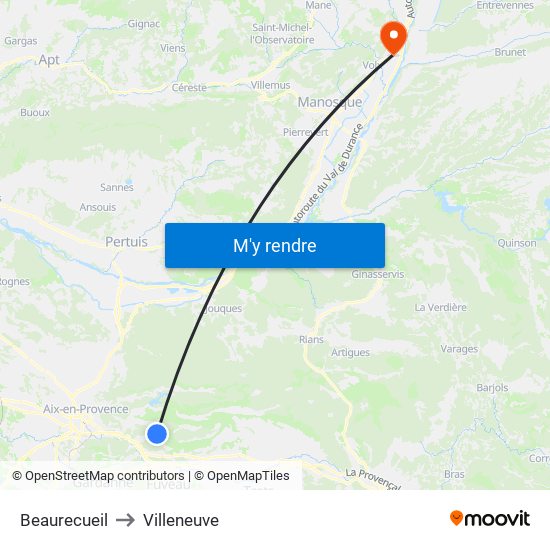 Beaurecueil to Villeneuve map