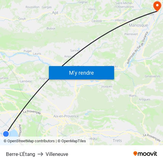 Berre-L'Étang to Villeneuve map