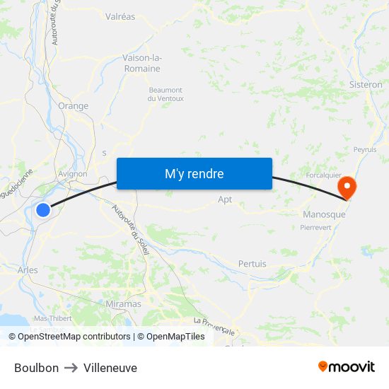 Boulbon to Villeneuve map