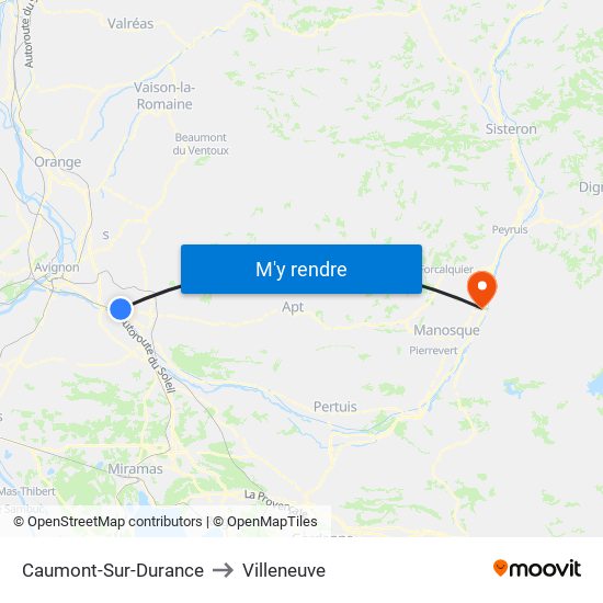 Caumont-Sur-Durance to Villeneuve map
