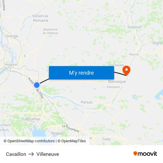 Cavaillon to Villeneuve map