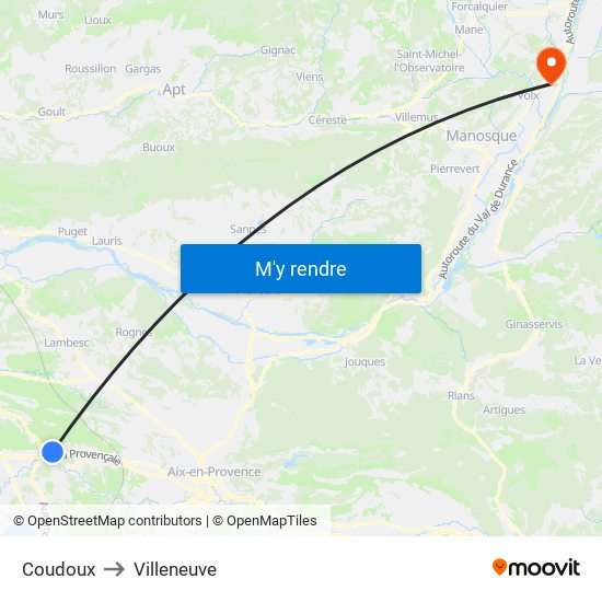 Coudoux to Villeneuve map