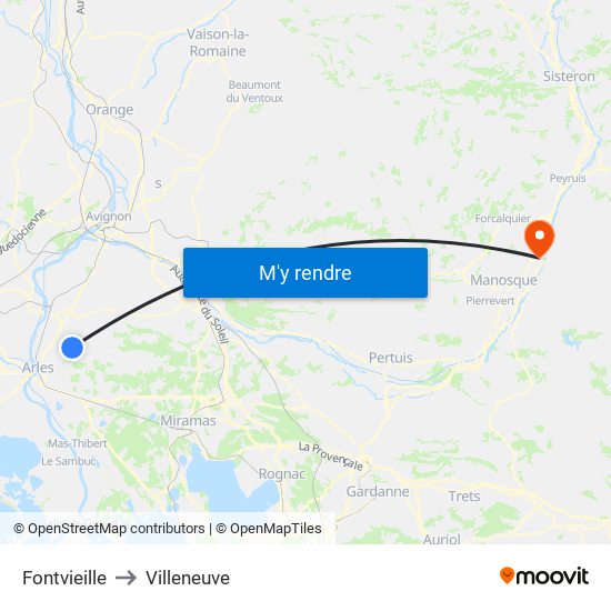 Fontvieille to Villeneuve map