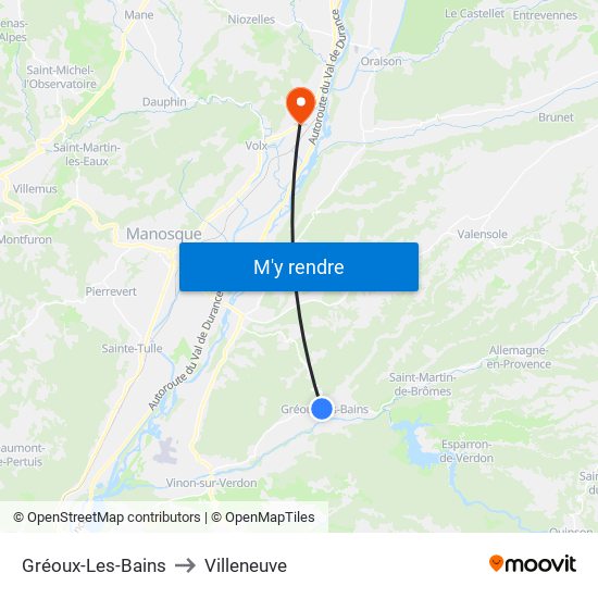 Gréoux-Les-Bains to Villeneuve map