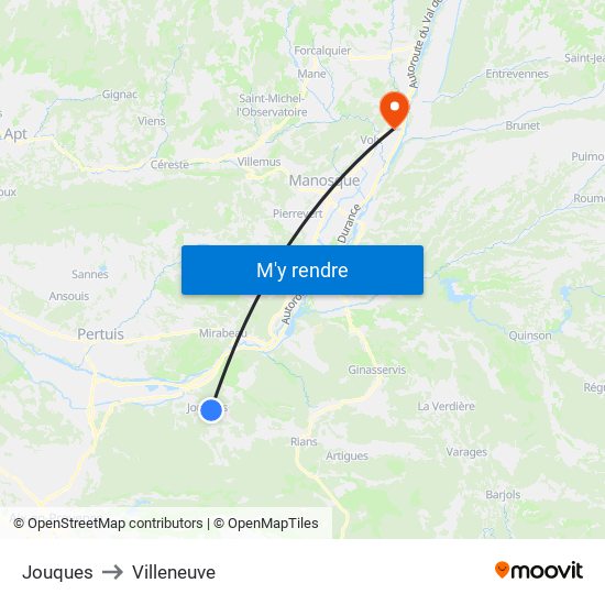 Jouques to Villeneuve map
