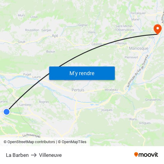 La Barben to Villeneuve map