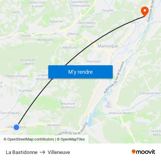 La Bastidonne to Villeneuve map