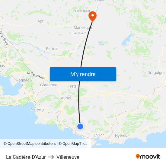 La Cadière-D'Azur to Villeneuve map