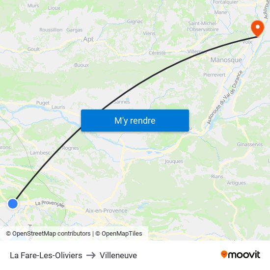 La Fare-Les-Oliviers to Villeneuve map