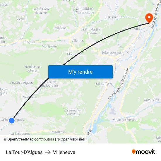 La Tour-D'Aigues to Villeneuve map