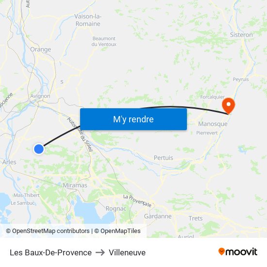 Les Baux-De-Provence to Villeneuve map