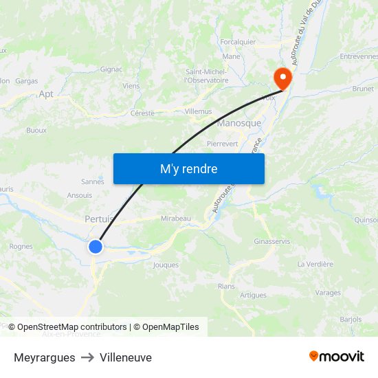 Meyrargues to Villeneuve map